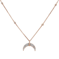 SPECIAL!.23ct 14k Rose Gold Crescent Moon Diamond Pendant Necklace 18"