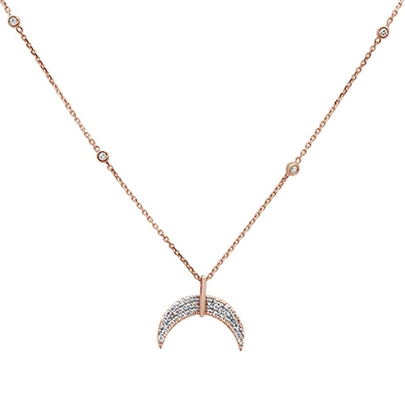 SPECIAL!.23ct 14k Rose Gold Crescent Moon Diamond Pendant Necklace 18"