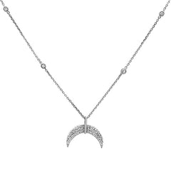 DIAMOND CLOSEOUT! .19ct 14k White Gold Crescent Moon Diamond Pendant Necklace 18"