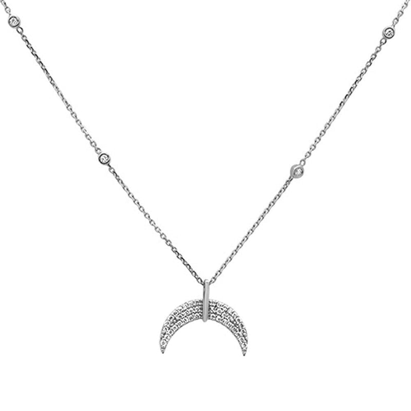 DIAMOND CLOSEOUT! .19ct 14k White Gold Crescent Moon Diamond Pendant Necklace 18"