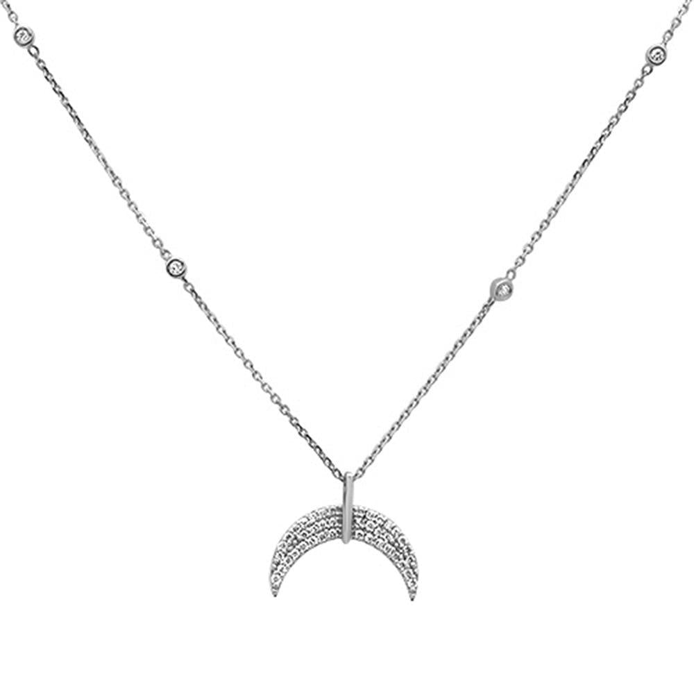 SPECIAL!.22ct 14k White Gold Crescent Moon Diamond Pendant Necklace 18"