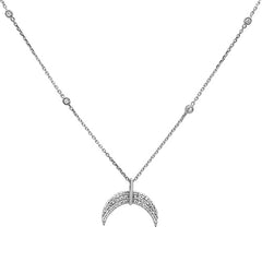 SPECIAL!.22ct 14k White Gold Crescent Moon Diamond Pendant Necklace 18"