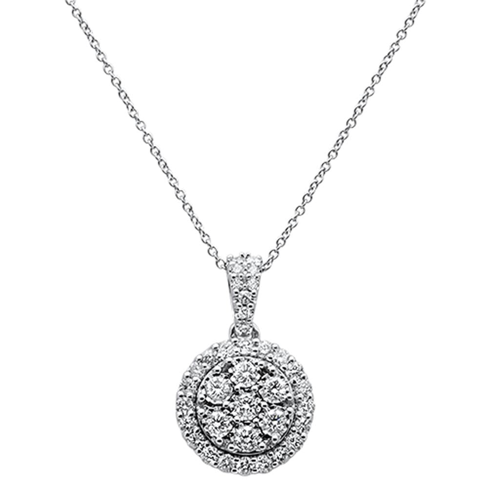 DIAMOND CLOSEOUT!  1.0ct 14k White Gold Halo Bezel Round Diamond Pendant Necklace 18"