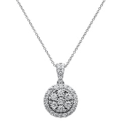 DIAMOND CLOSEOUT!  1.0ct 14k White Gold Halo Bezel Round Diamond Pendant Necklace 18"