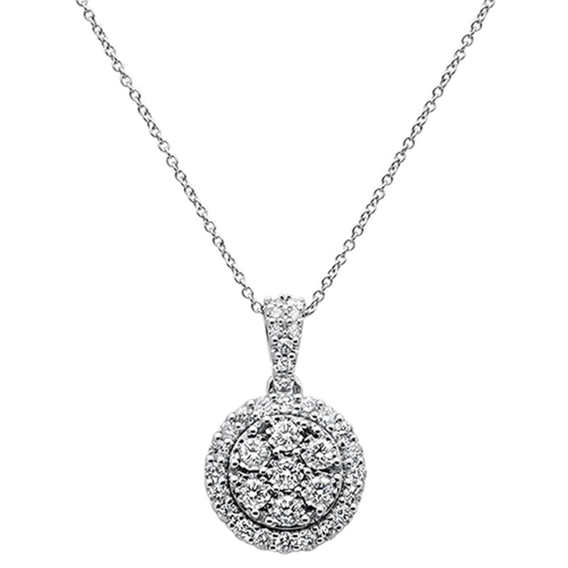 DIAMOND CLOSEOUT!  1.0ct 14k White Gold Halo Bezel Round Diamond Pendant Necklace 18"