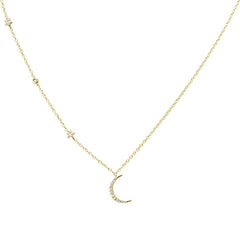 DIAMOND CLOSEOUT!  .10ct G SI 14kt Yellow Gold Diamond Crescent Moon & Stars Necklace Pendant
