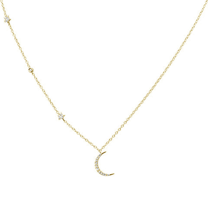 DIAMOND CLOSEOUT!  .10ct G SI 14kt Yellow Gold Diamond Crescent Moon & Stars Necklace Pendant