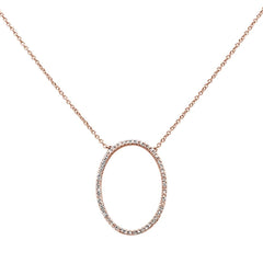 DIAMOND CLOSEOUT! .17ct 14k Oval Modern Rose Gold Diamond Pendant Necklace 18"