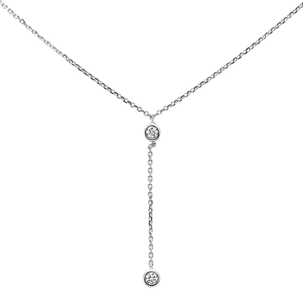 DIAMOND CLOSEOUT! .13ct 14k White Gold Diamond Lariat Drop Pendant Necklace 18" Long