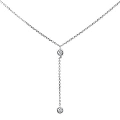 DIAMOND CLOSEOUT! .13ct 14k White Gold Diamond Lariat Drop Pendant Necklace 18" Long