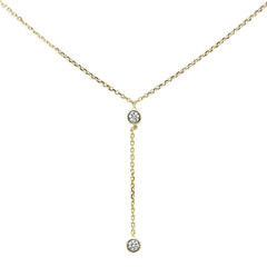 DIAMOND CLOSEOUT!  .13ct 14k Yellow Gold Diamond Lariat Drop Pendant Necklace 18" Long