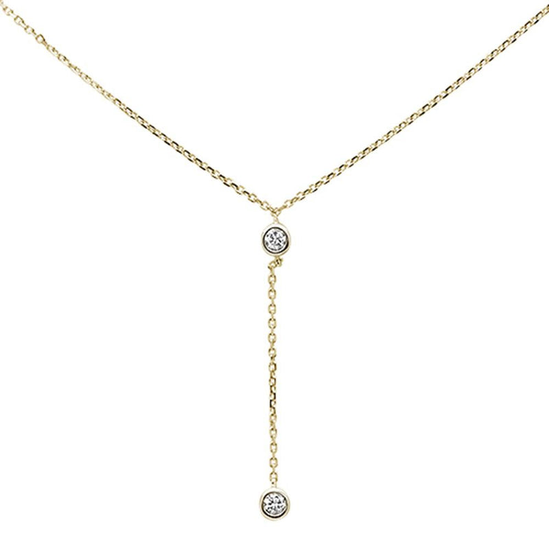 DIAMOND CLOSEOUT!  .13ct 14k Yellow Gold Diamond Lariat Drop Pendant Necklace 18" Long