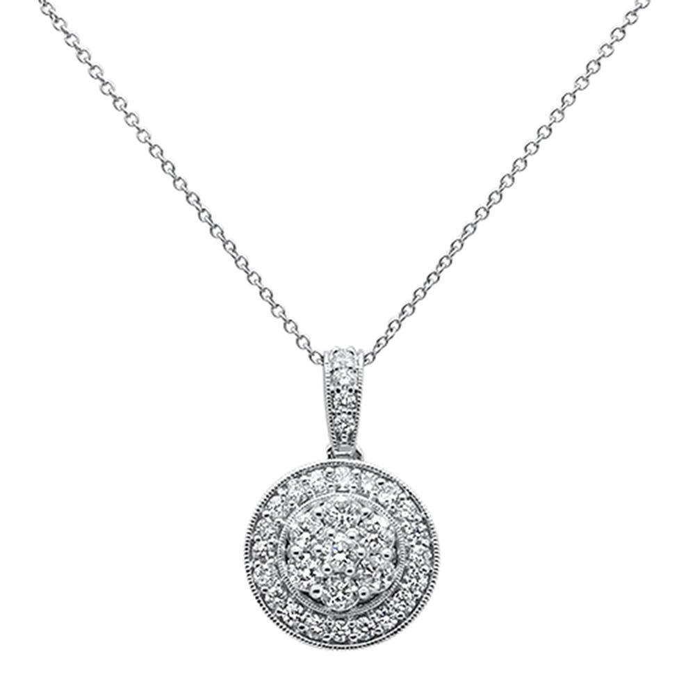 DIAMOND  CLOSEOUT!  .97ct 14k White Gold Diamond Halo Round Bezel Pendant Necklace 18"