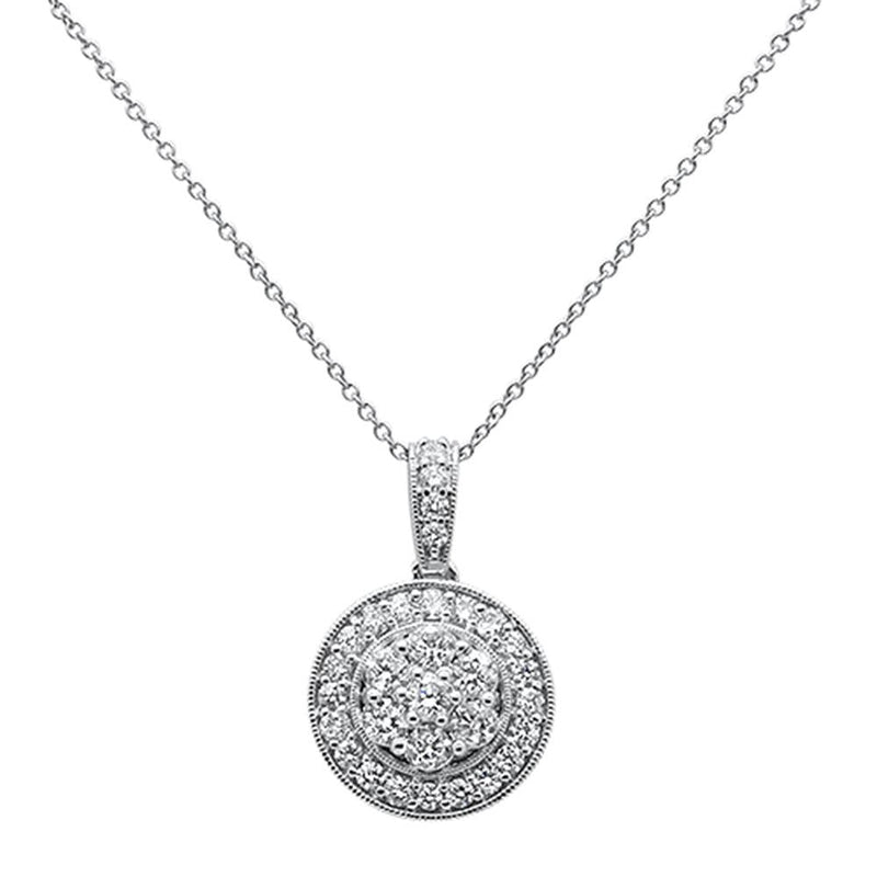 DIAMOND  CLOSEOUT!  .97ct 14k White Gold Diamond Halo Round Bezel Pendant Necklace 18"