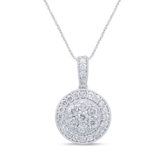 DIAMOND  CLOSEOUT!  .97ct 14k White Gold Diamond Halo Round Bezel Pendant Necklace 18"