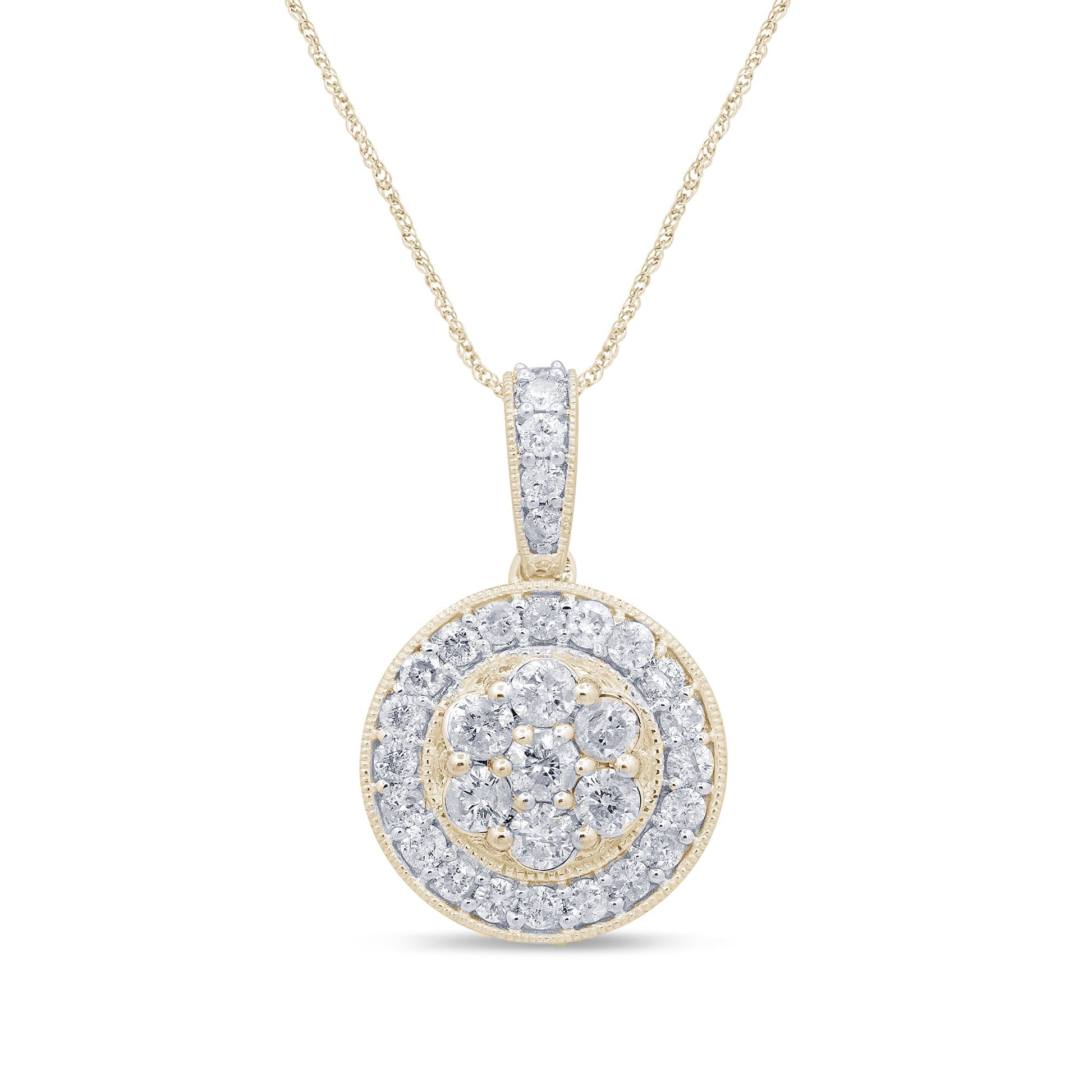 DIAMOND CLOSEOUT!  1.02ct 14k Yellow Gold Diamond Round Pendant Necklace 18" Long