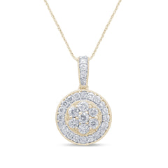DIAMOND CLOSEOUT!  1.02ct 14k Yellow Gold Diamond Round Pendant Necklace 18" Long