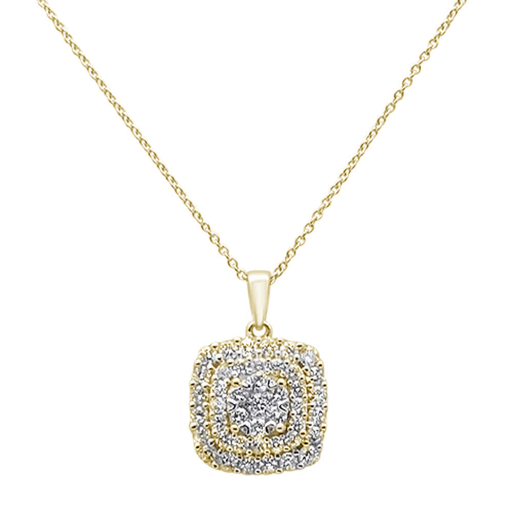 DIAMOND CLOSEOUT! .97ct 14k Yellow Gold Diamond Square Shaped Pendant Necklace 18" Long