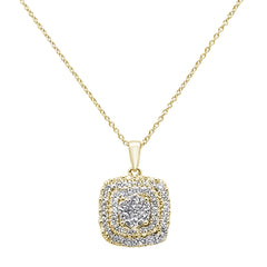 DIAMOND CLOSEOUT! .97ct 14k Yellow Gold Diamond Square Shaped Pendant Necklace 18" Long