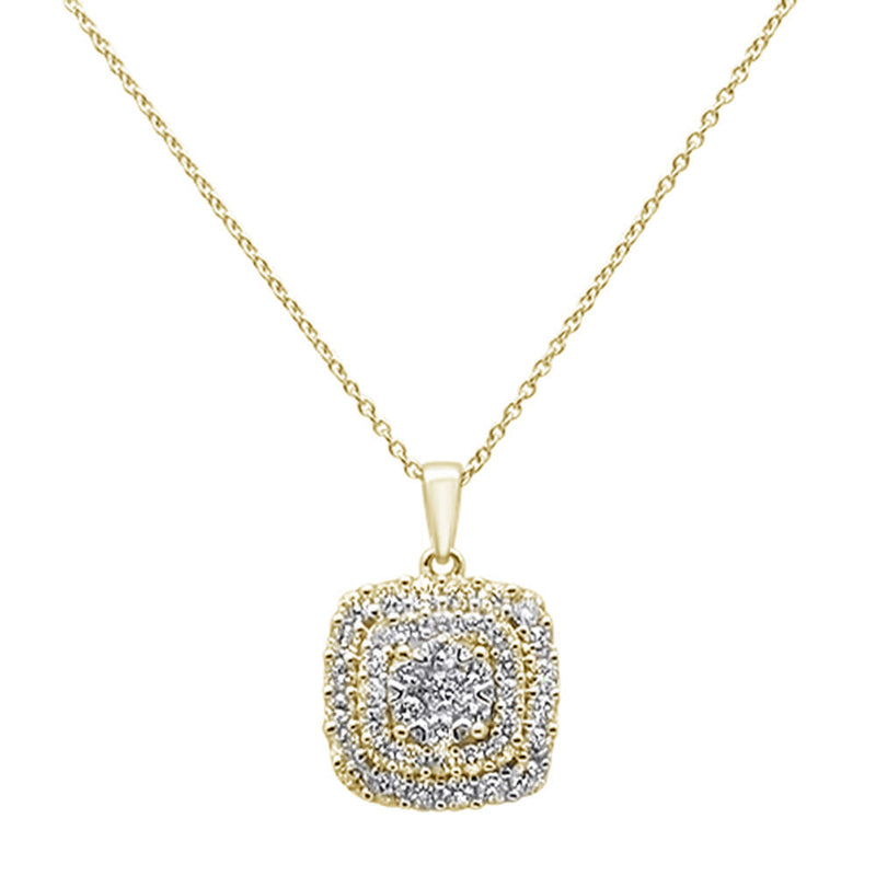 DIAMOND CLOSEOUT! .97ct 14k Yellow Gold Diamond Square Shaped Pendant Necklace 18" Long