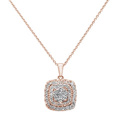 DIAMOND CLOSEOUT! .99ct 14k Rose Gold Diamond Square Pendant Necklace 18" Long