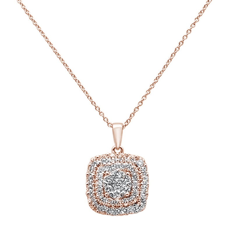 DIAMOND CLOSEOUT! .99ct 14k Rose Gold Diamond Square Pendant Necklace 18" Long