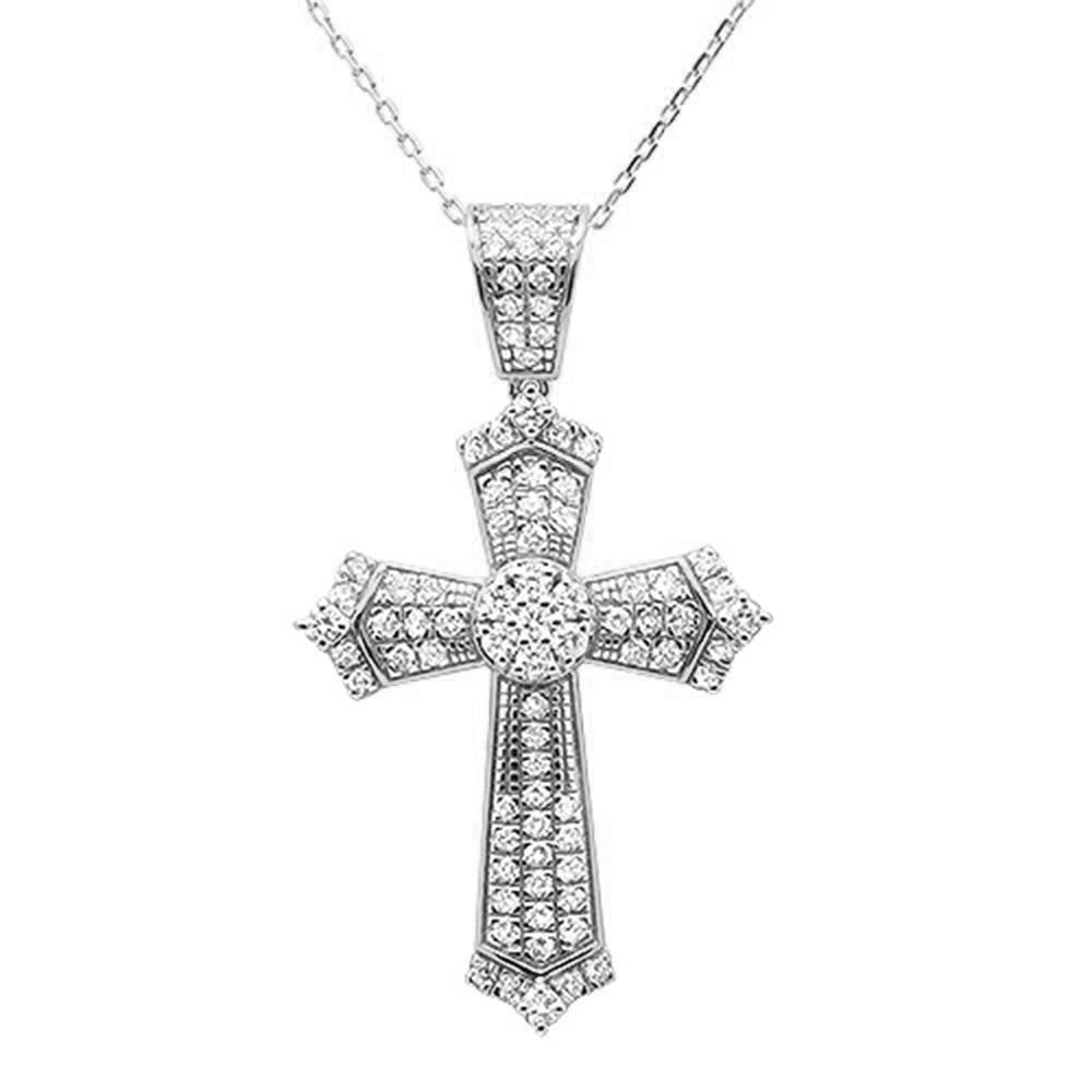 DIAMOND CLOSEOUT! 1.00ct 14k White Gold Diamond Micro Pave Cross Pendant Necklace 18" Long