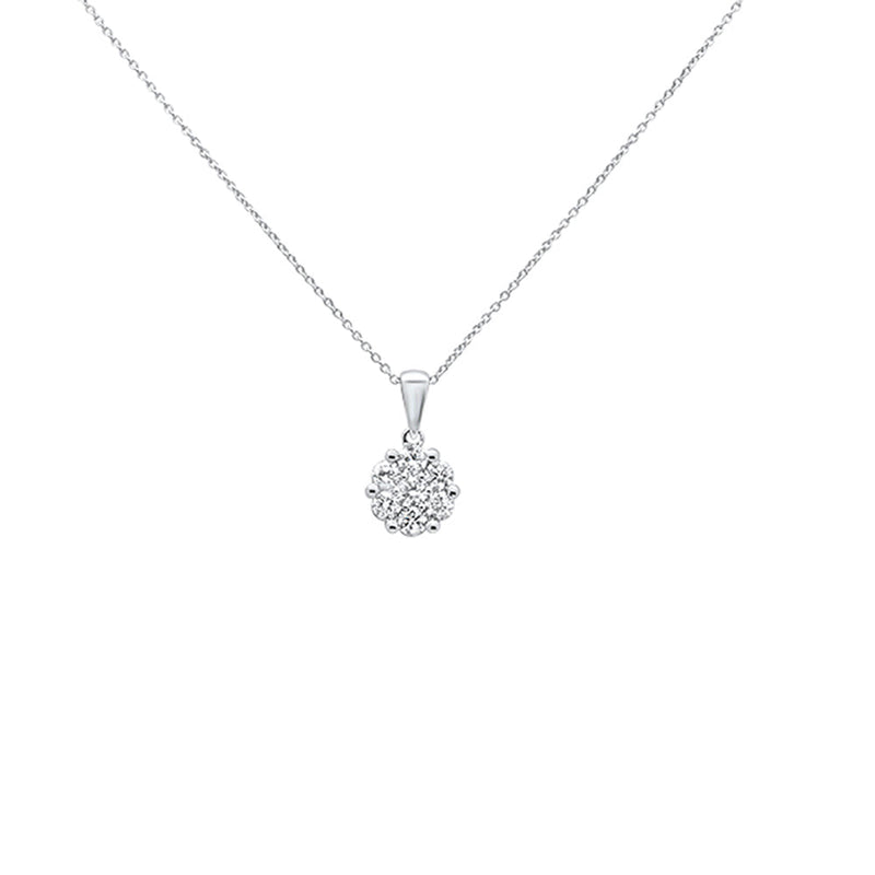 DIAMOND CLOSEOUT! .16cts 14k White gold Round Diamond Cluster Pendant Necklace 18" Long