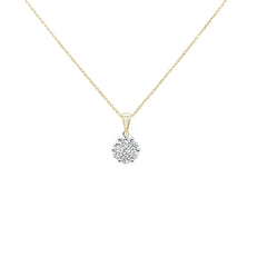 DIAMOND CLOSEOUT! CLOSE.15cts 14k Yellow Gold Round Diamond Cluster Pendant Necklace 18" Long