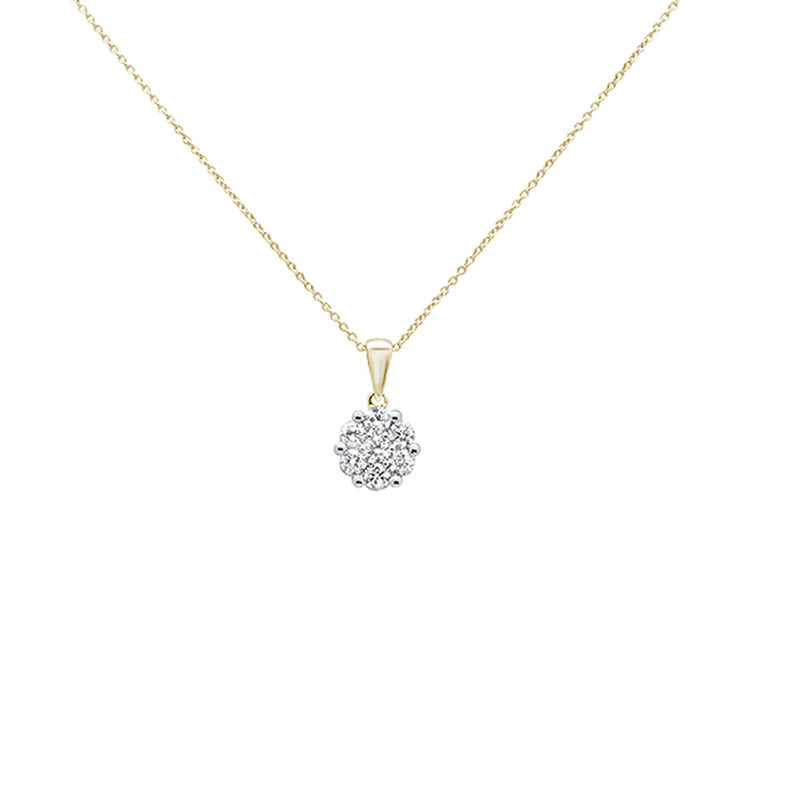 DIAMOND CLOSEOUT! CLOSE.15cts 14k Yellow Gold Round Diamond Cluster Pendant Necklace 18" Long