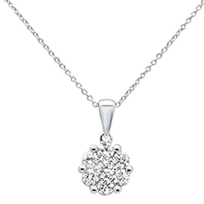 DIAMOND CLOSEOUT! .76cts 14k White gold Round Diamond Cluster Pendant Necklace 18" Long