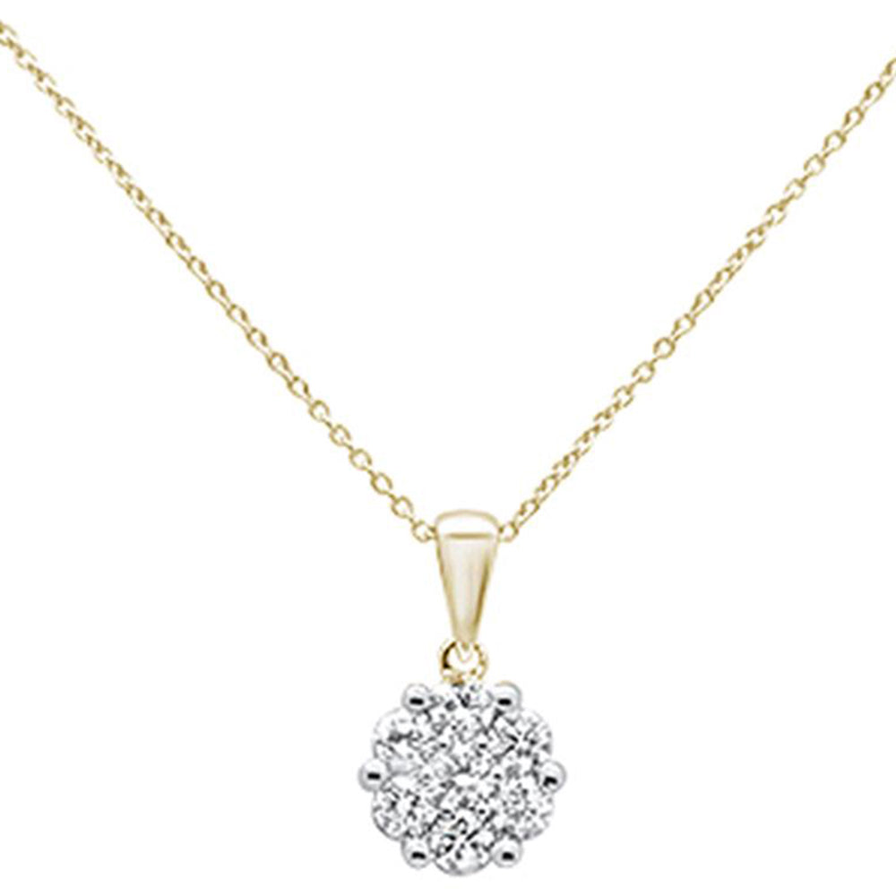 DIAMOND CLOSEOUT! .76cts 14k Yellow Gold Round Diamond Cluster Pendant Necklace 18" Long