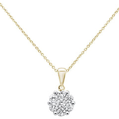 DIAMOND CLOSEOUT! .76cts 14k Yellow Gold Round Diamond Cluster Pendant Necklace 18" Long