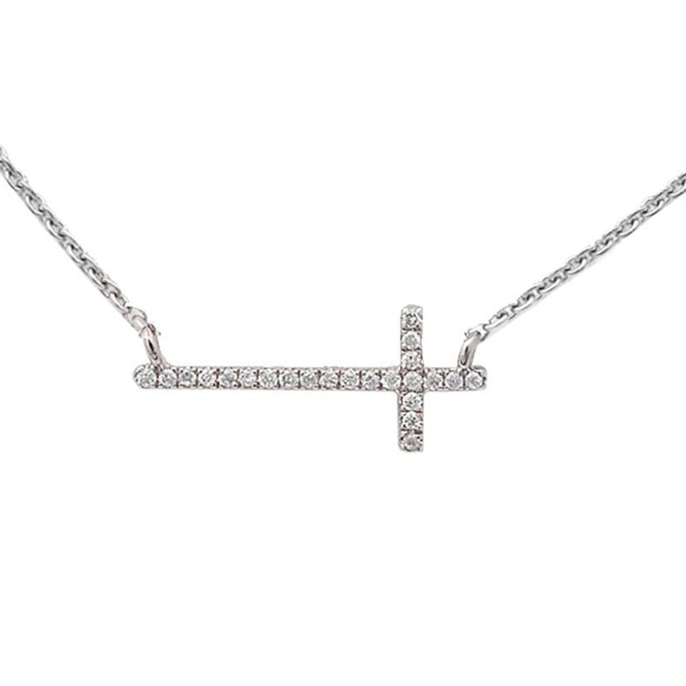 DIAMOND CLOSEOUT! .06ct 10k White Gold Diamond Sideways Cross Trendy Pendant Necklace 18"