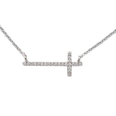 DIAMOND CLOSEOUT! .06ct 10k White Gold Diamond Sideways Cross Trendy Pendant Necklace 18"