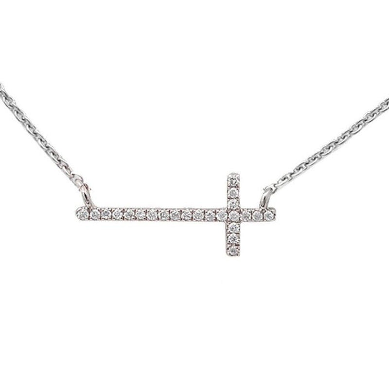 DIAMOND CLOSEOUT! .06ct 10k White Gold Diamond Sideways Cross Trendy Pendant Necklace 18"