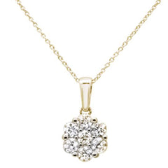 DIAMOND CLOSEOUT! 1.03ct 14k Yellow Gold Diamond Cluster Pendant Necklace 18" Long
