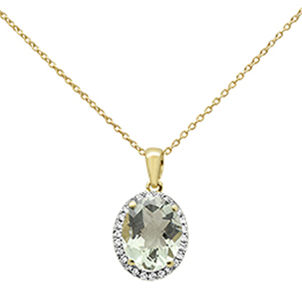 GEMSTONE CLOSEOUT ! 2.59ct Oval Green Amethyst 10k Yellow Gold Diamond Pendant Necklace 18"