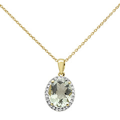 GEMSTONE CLOSEOUT ! 2.59ct Oval Green Amethyst 10k Yellow Gold Diamond Pendant Necklace 18"