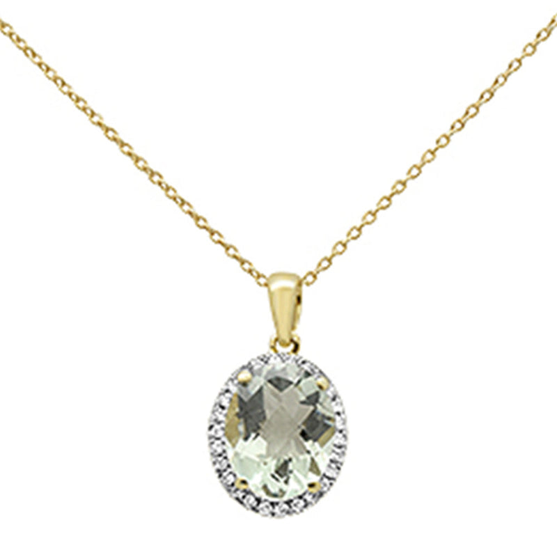 GEMSTONE CLOSEOUT ! 2.59ct Oval Green Amethyst 10k Yellow Gold Diamond Pendant Necklace 18"