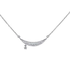 DIAMOND CLOSEOUT! .10ct 14kt White Gold Moon & Star Trendy Diamond Pendant Necklace 16"+2"