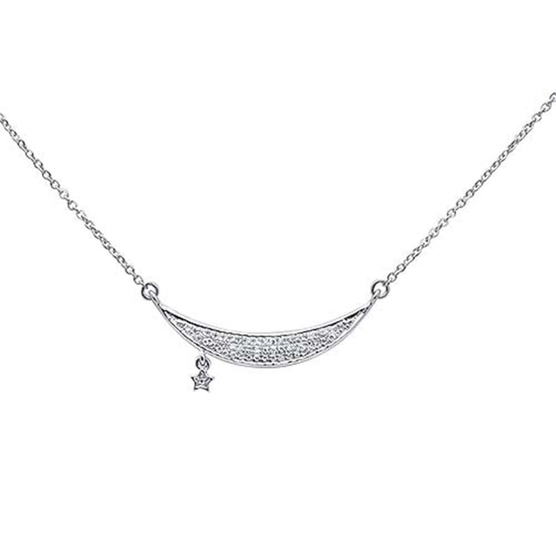 DIAMOND CLOSEOUT! .10ct 14kt White Gold Moon & Star Trendy Diamond Pendant Necklace 16"+2"