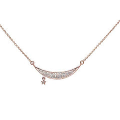 DIAMOND CLOSEOUT! .10ct 14kt Rose Gold Diamond Moon & Star Trendy Pendant Necklace 16"+2" Ext