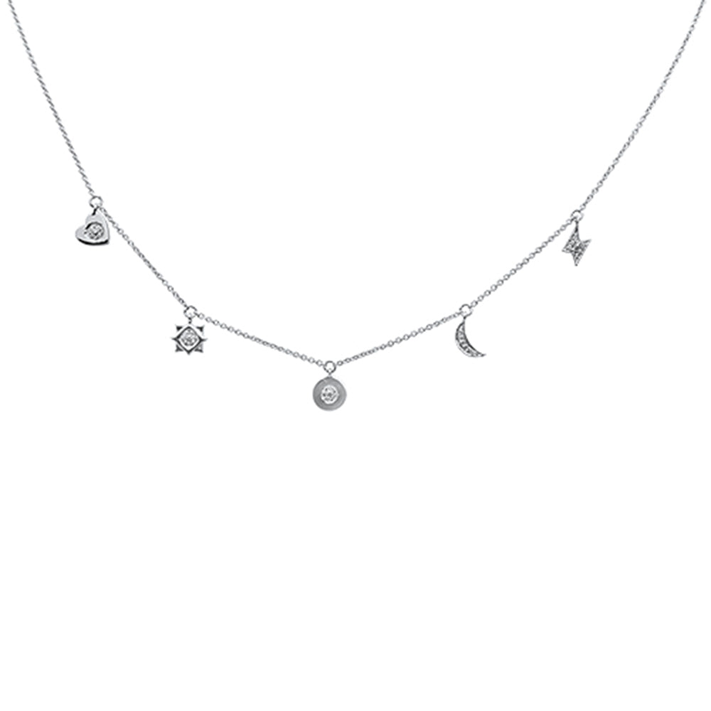 DIAMOND CLOSEOUT! .07ct 14kt White Gold Diamond Moon Star Heart Charm Pendant Necklace 16"+2"