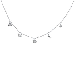 DIAMOND CLOSEOUT! .07ct 14kt White Gold Diamond Moon Star Heart Charm Pendant Necklace 16"+2"