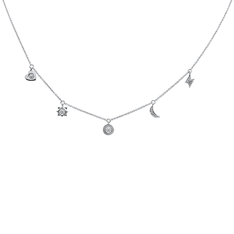 DIAMOND CLOSEOUT! .07ct 14kt White Gold Diamond Moon Star Heart Charm Pendant Necklace 16"+2"