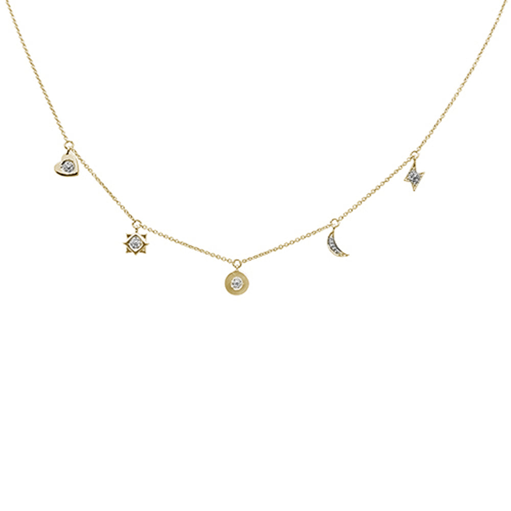 DIAMOND CLOSEOUT! .07ct 14kt Yellow Gold Diamond Moon Star Heart Charm Pendant Necklace 16"