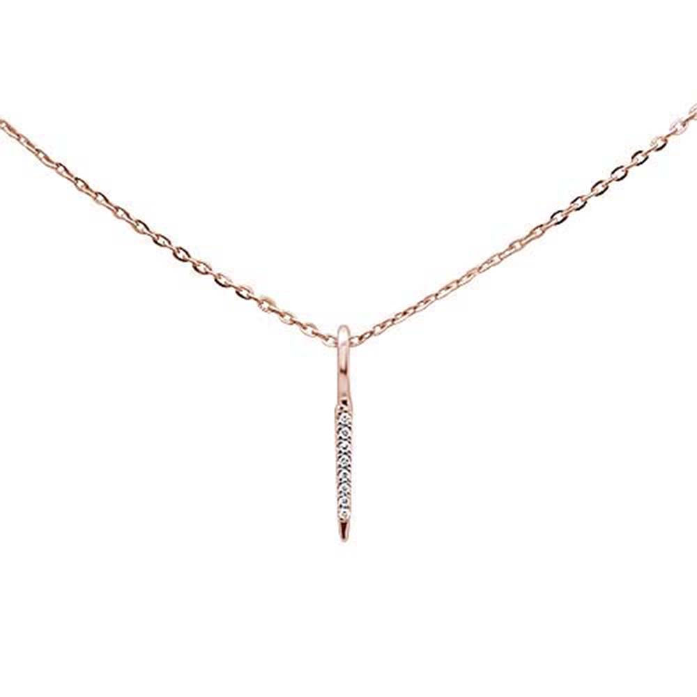 DIAMOND CLOSEOUT! .02ct 14kt Rose Gold Trendy Diamond Vertical Drop Pendant Necklace 16"+2"