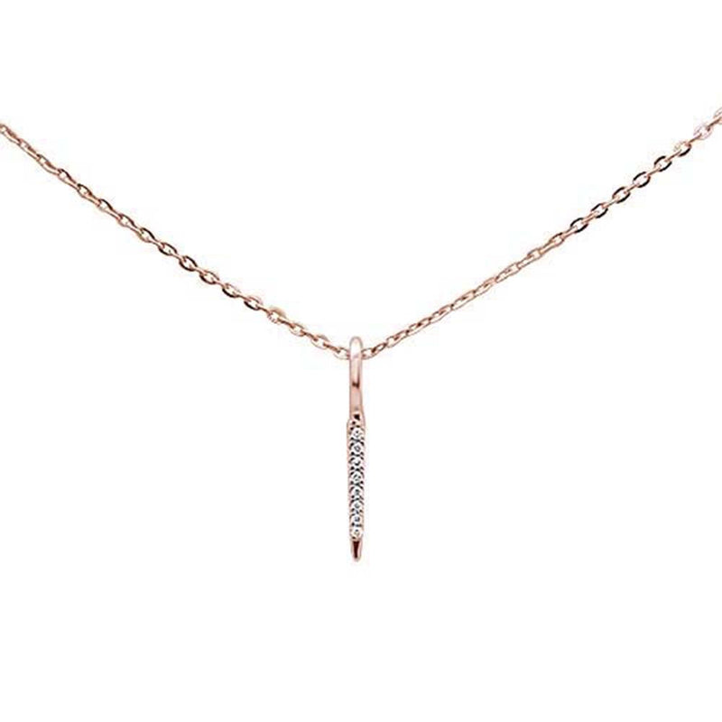 DIAMOND CLOSEOUT! .02ct 14kt Rose Gold Trendy Diamond Vertical Drop Pendant Necklace 16"+2"