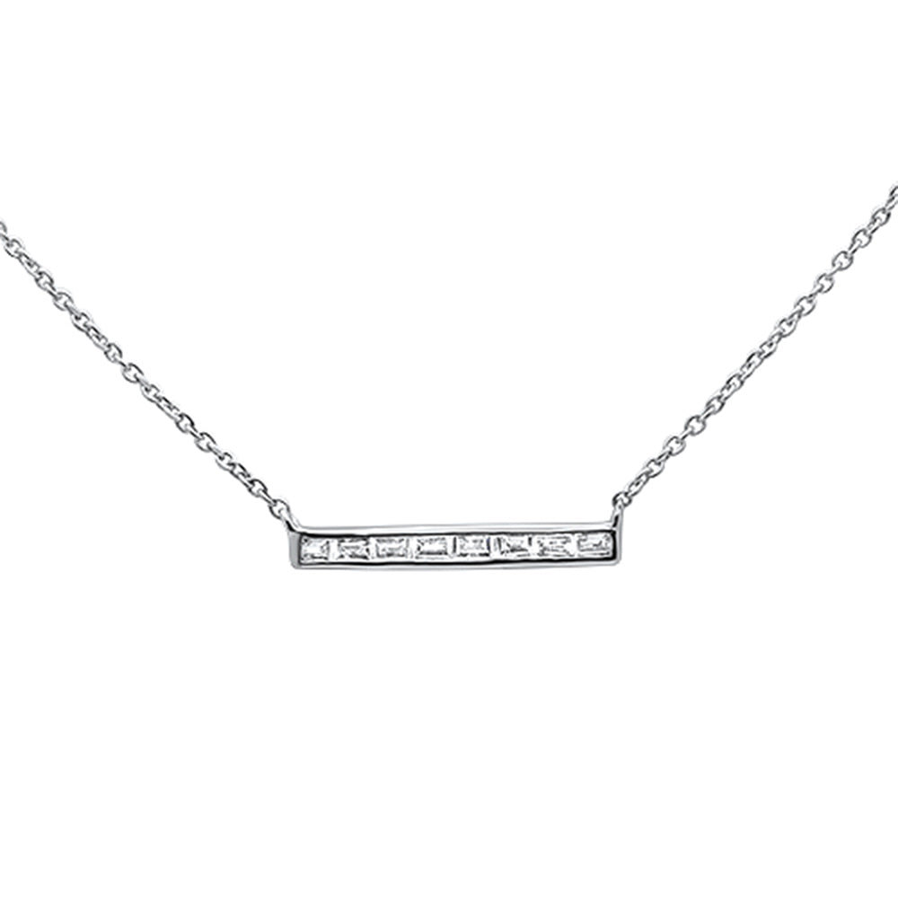 DIAMOND CLOSEOUT!  .20ct 14kt White Gold Baguette Diamond Trendy Bar Pendant Necklace 16"+2"